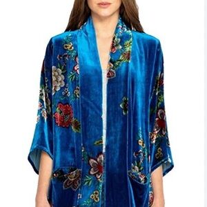 Johnny Was Blue Velvet Kimono with Floral Embroidery